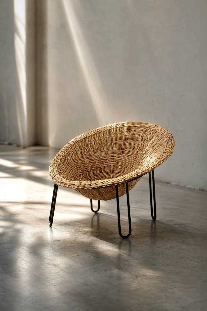 Vintage Mid-Century Italian Modern Boho Rattan Spherical Bowl Chair, 1950s