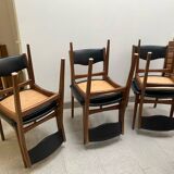 Set of 6 Scandinavian Skaï and teak wood chairs