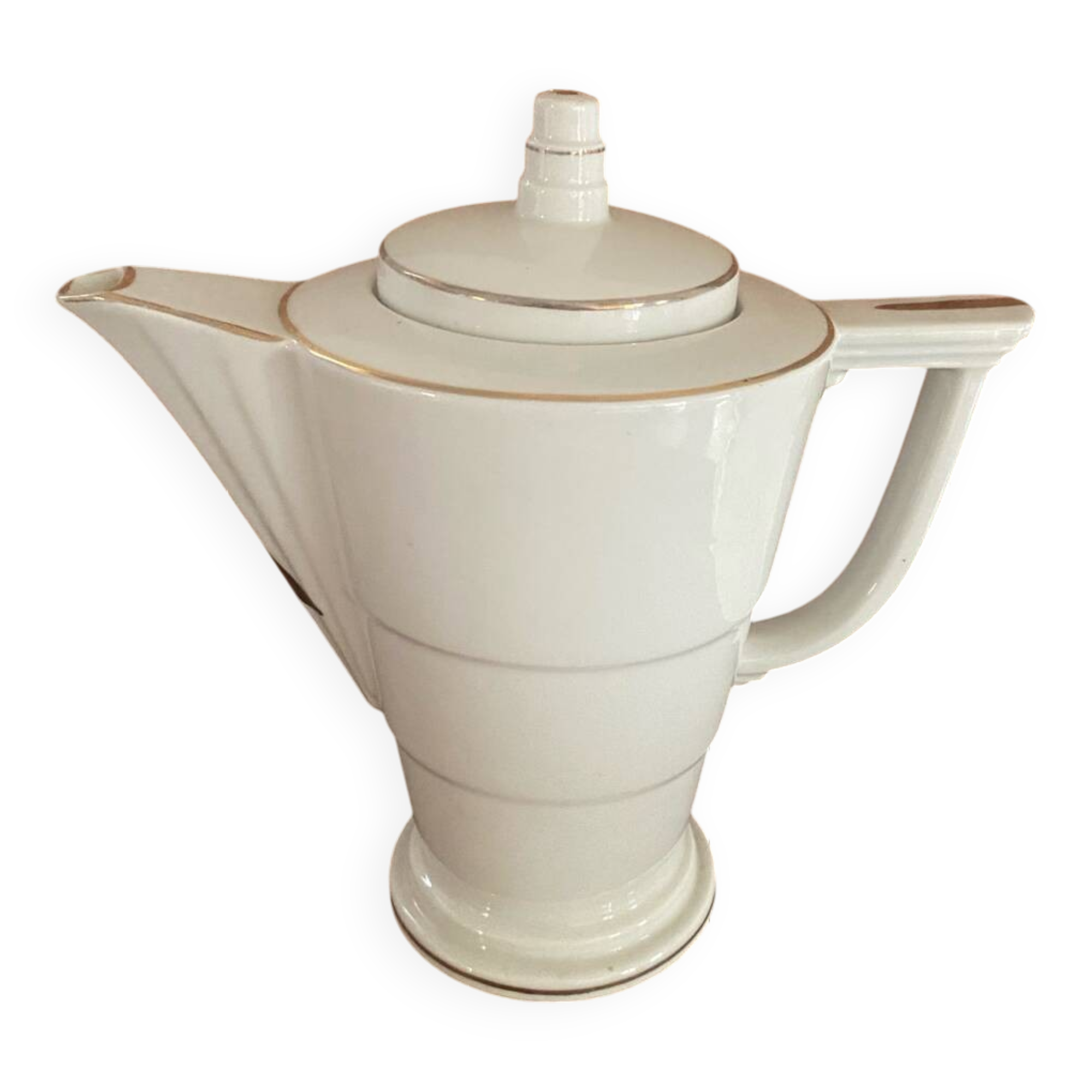 White and gold porcelain coffee pot in art deco style.