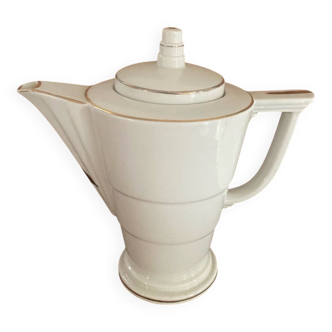 White and gold porcelain coffee pot in art deco style.