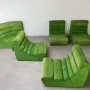 Modular green velvet corner sofa, 1970s