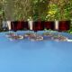 Set of 6 ruby red glass dessert bowls on a pedestal – France – Wine