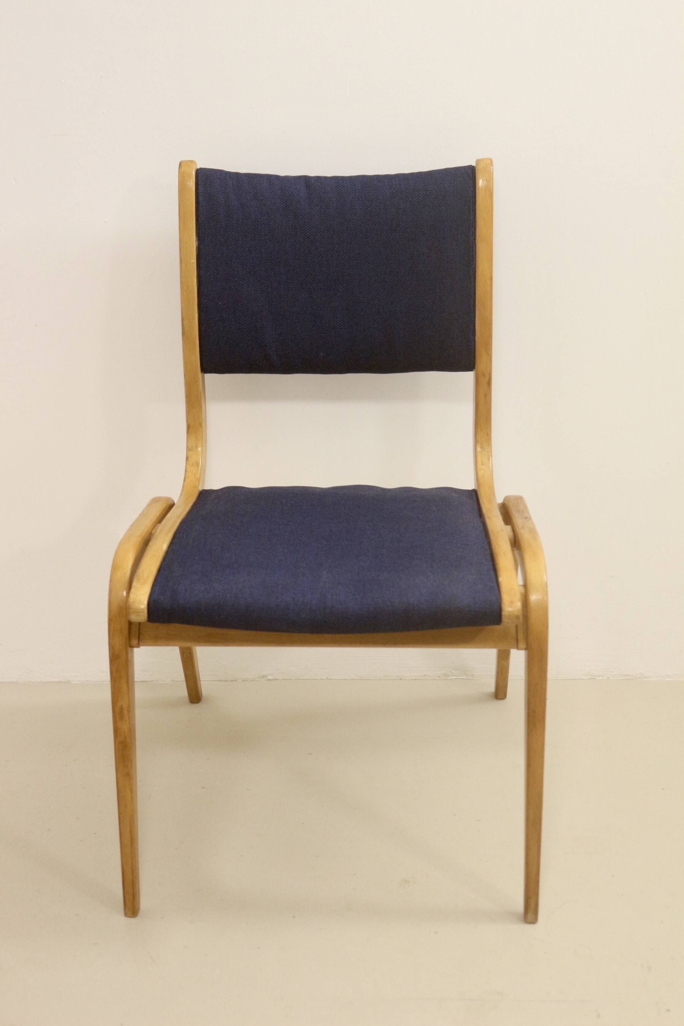 Lot de 4 chaises design scandinave bois courbé année 60.