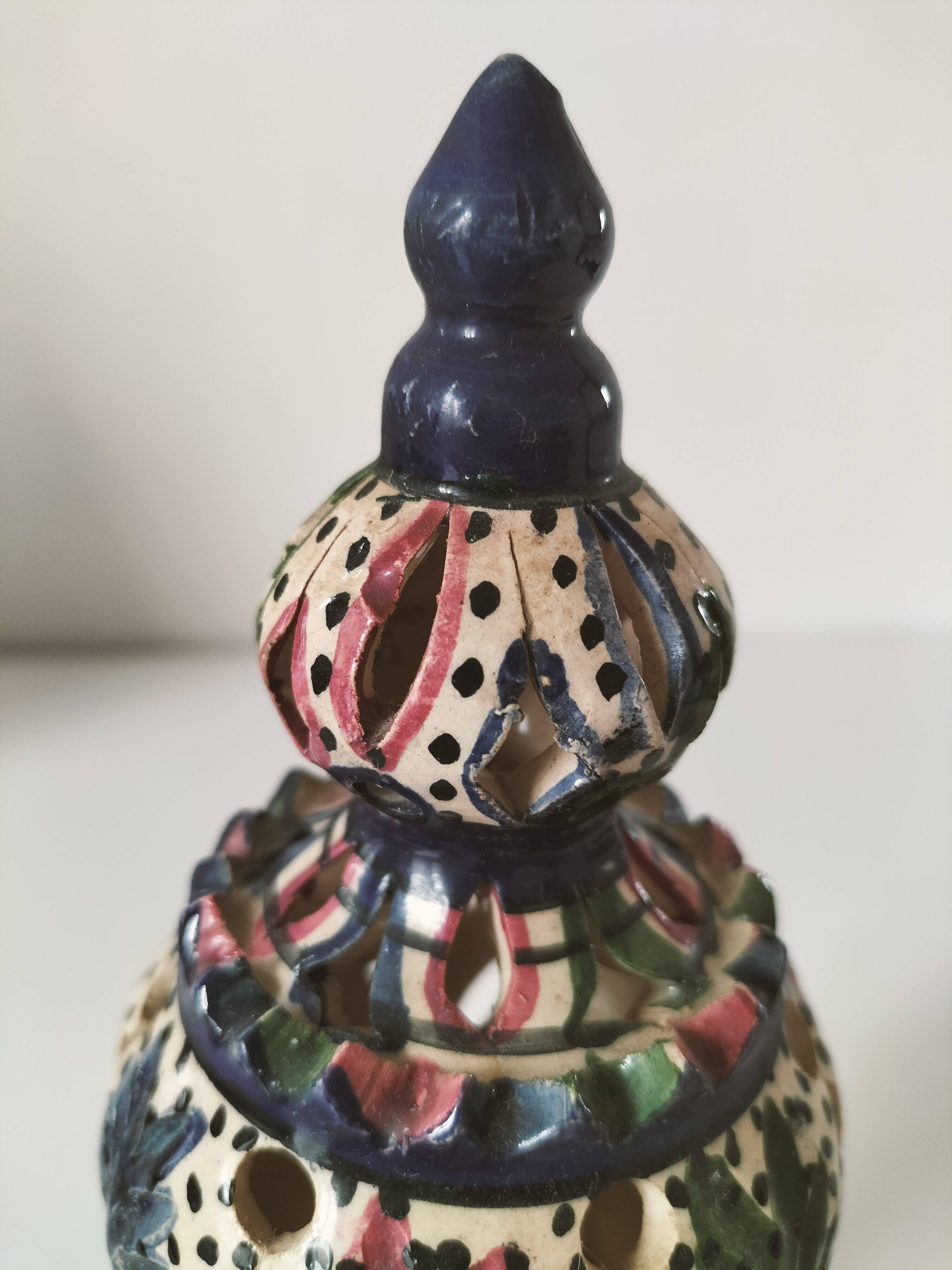 Openwork glazed ceramic candlestick-lantern – Tunisia, 1960s–1980s