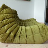 3-seater Togo green velvet sofa designed by Michel Ducaroy 1973