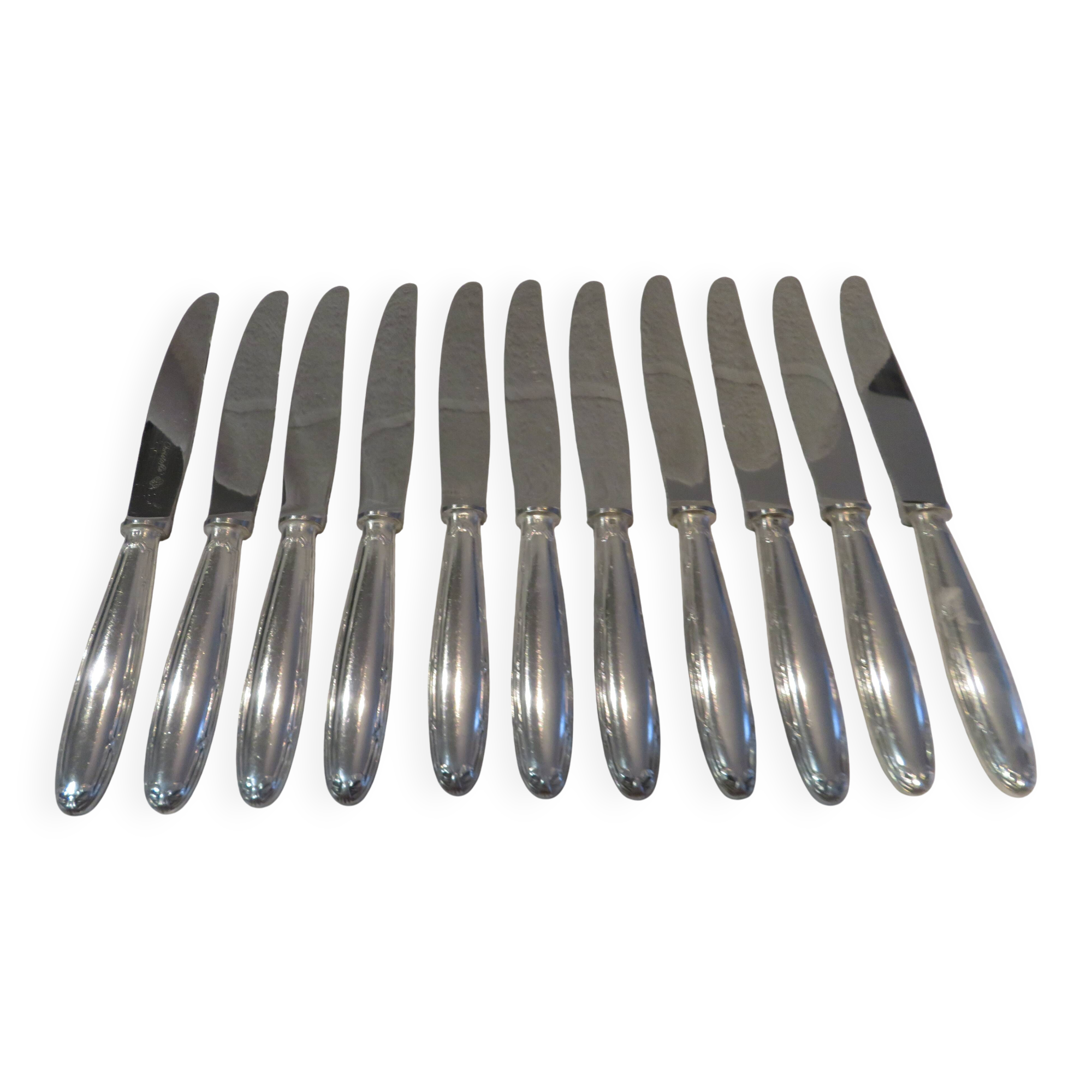 11 Christofle Rubans LXVI tapered silver metal handle table knives