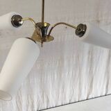 Brass chandelier with three lights and opaline tulips - 1950s/60s
