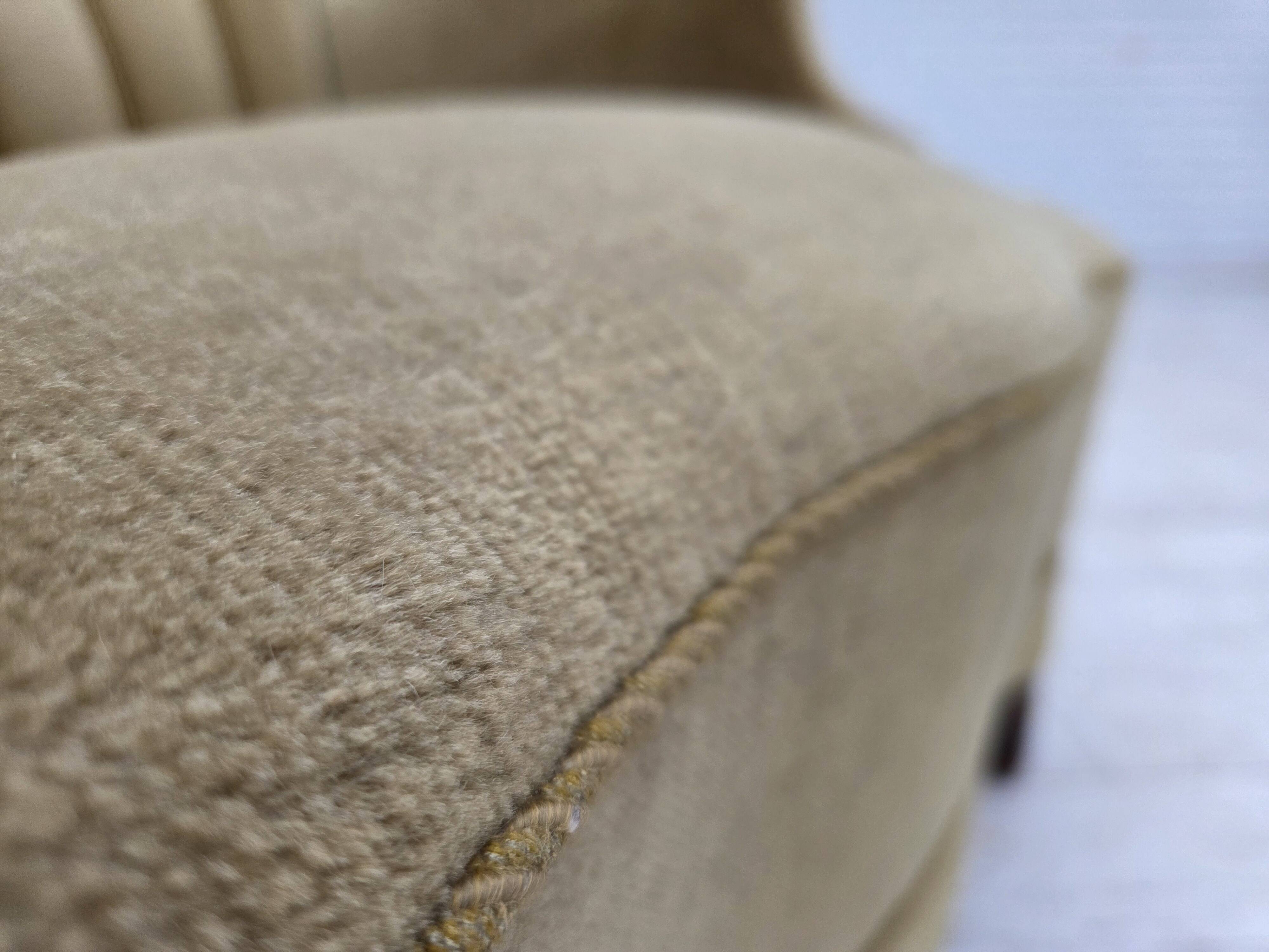 1960s, Danish armchair, green furniture velour, oak wood.