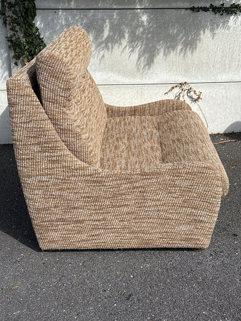 Fauteuil convertible vintage en tissu beige et marron