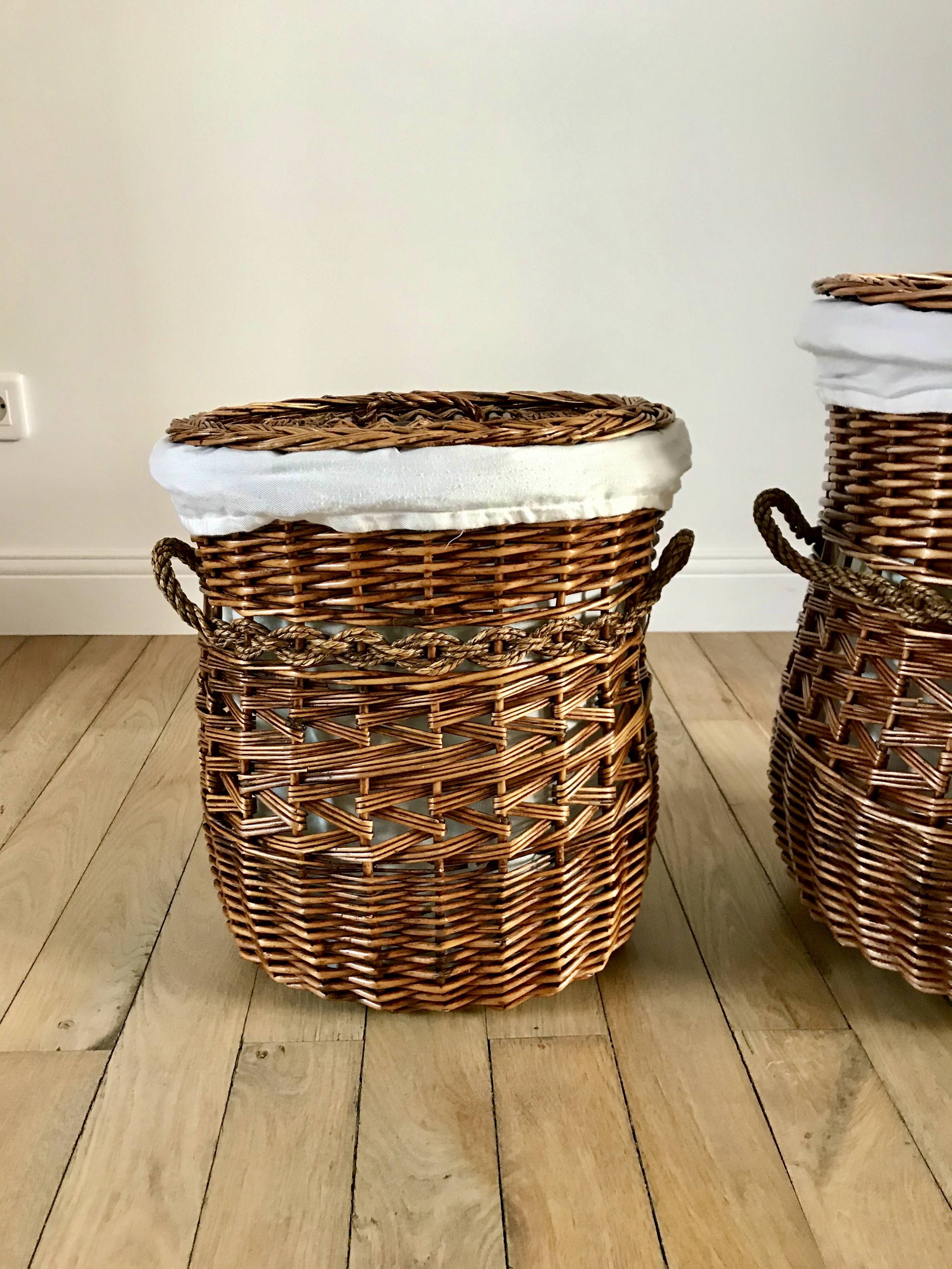 Pair of 60s rattan storage baskets
