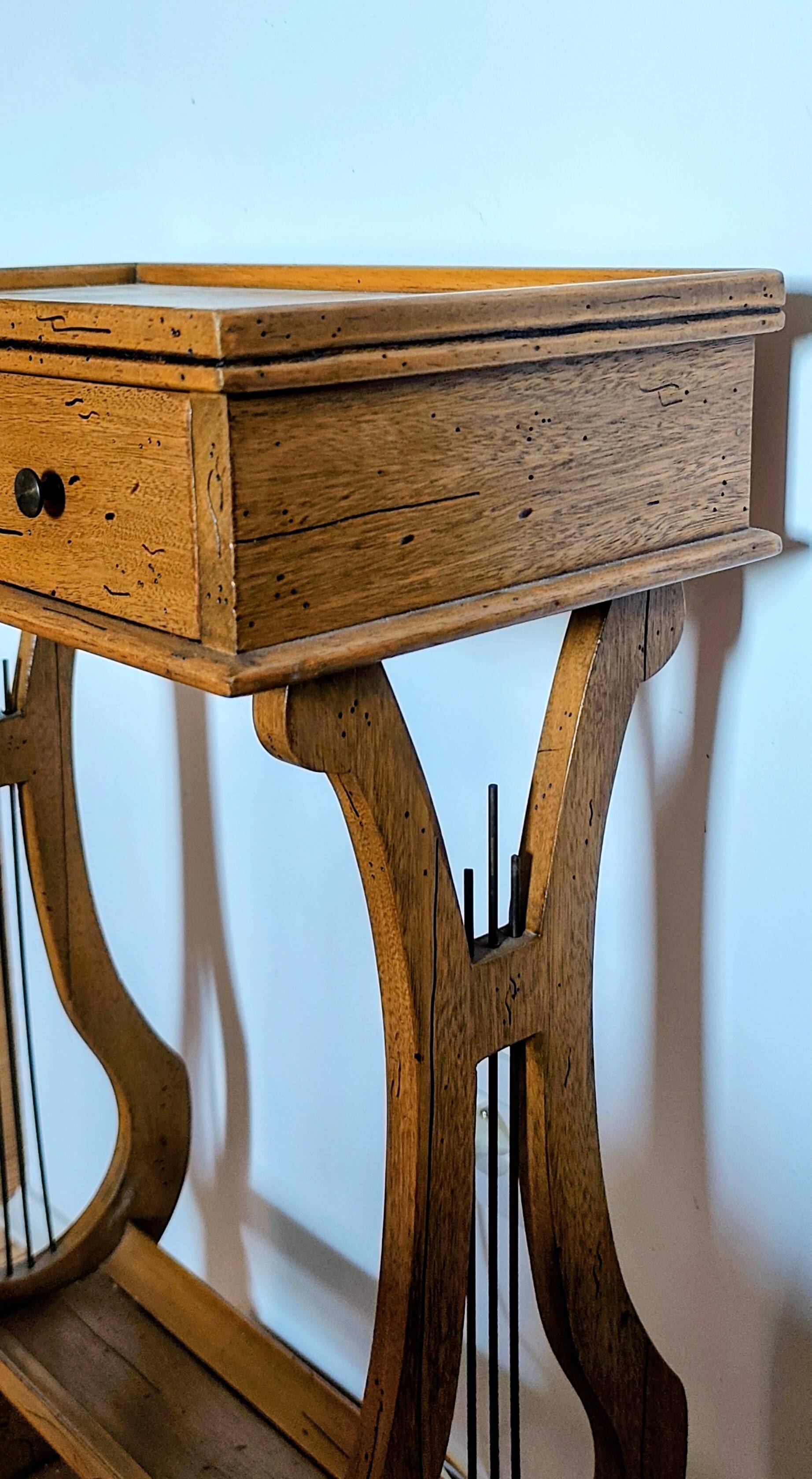 Lyre bedside table, cherry wood, 1960s.