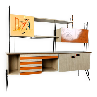 Mid century italian free standing wall unit, 1950s