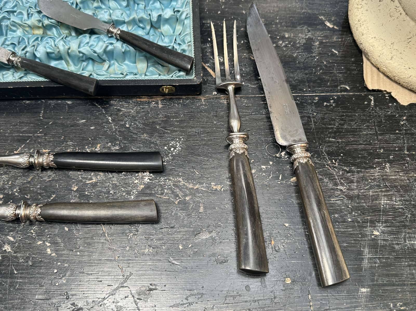 7-piece carving and serving set from the early 20th century.