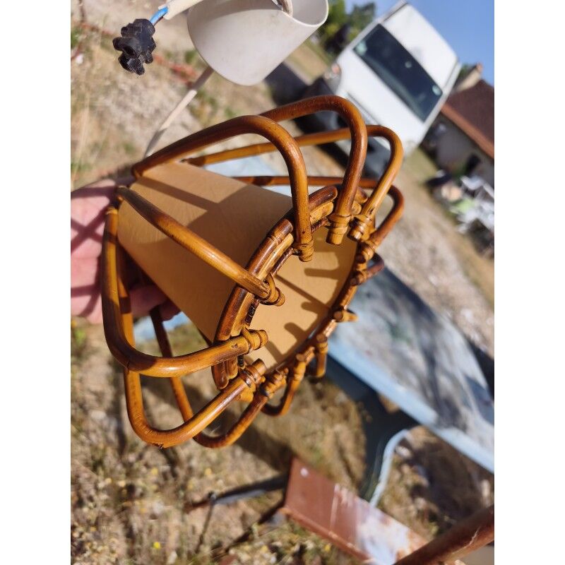 Suspension vintage en rotin