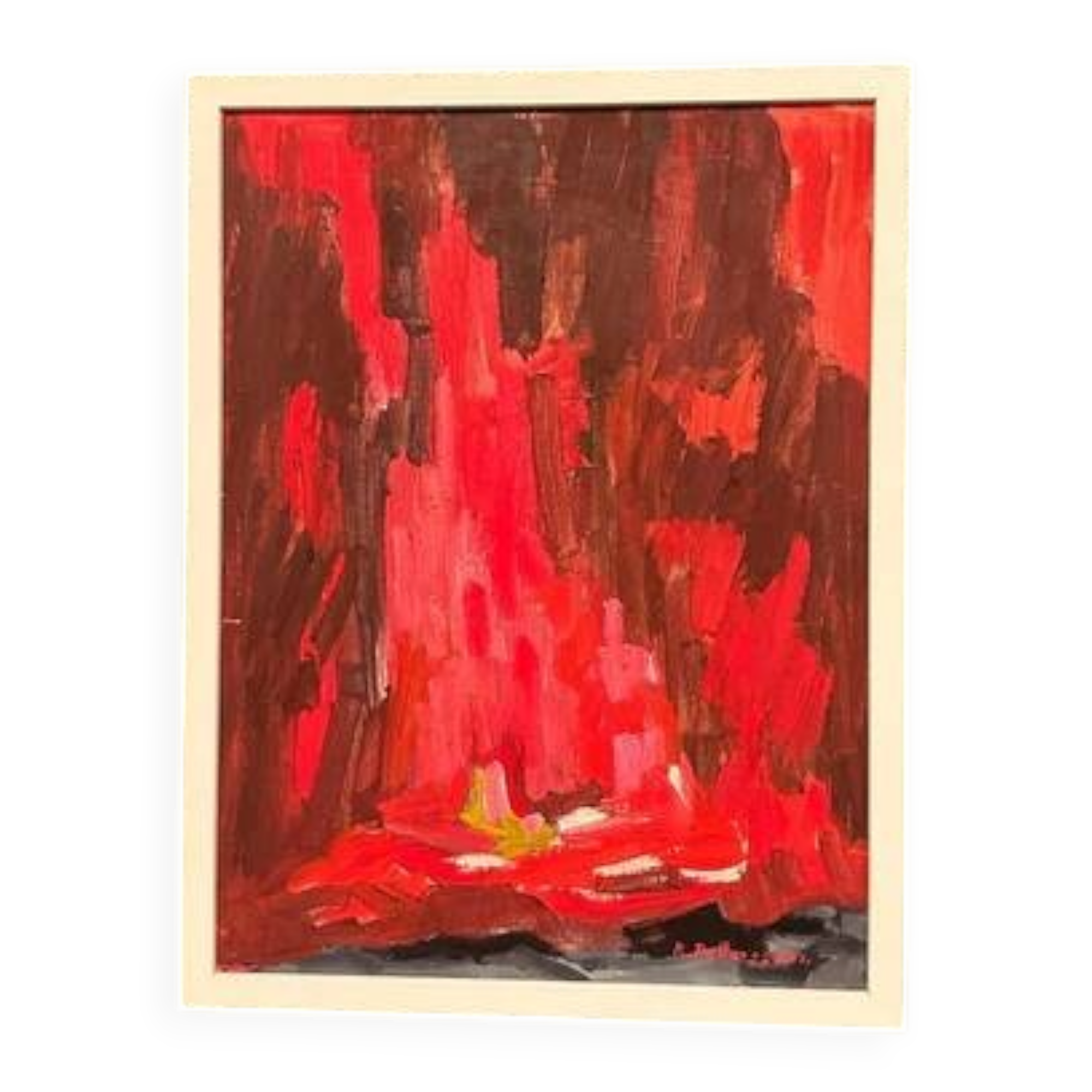 Swedish Oil on Panel – “Abstract Composition in Red” by Rune Pettersson