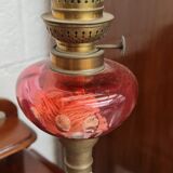 Old kerosene lamp foot albatre body crystal pink
