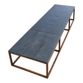 Weighty coffee table with solid iron frame and stone slate table tops, made on commission by architect Alex Vervoordt, Belgium 1990s