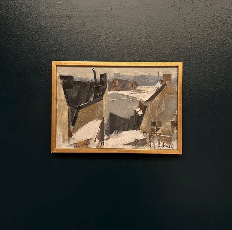 Original Dutch Oil on Canvas – “Rooftops” by Adrian van Arkel (1924–2006)
