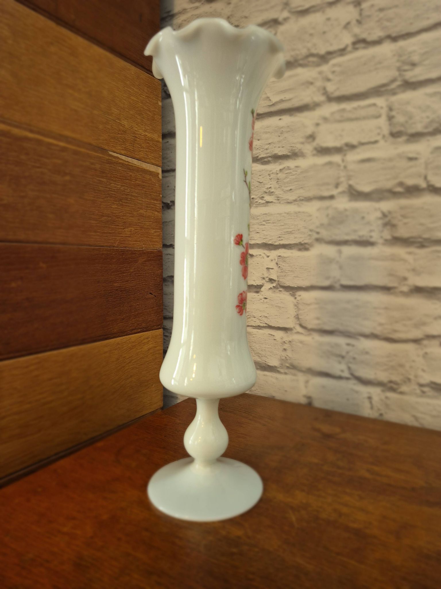 Large vintage floral opaline vase