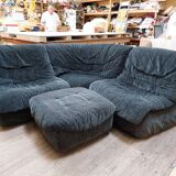 Modular corner sofa, armchairs and vintage Steiner pouf - 80s
