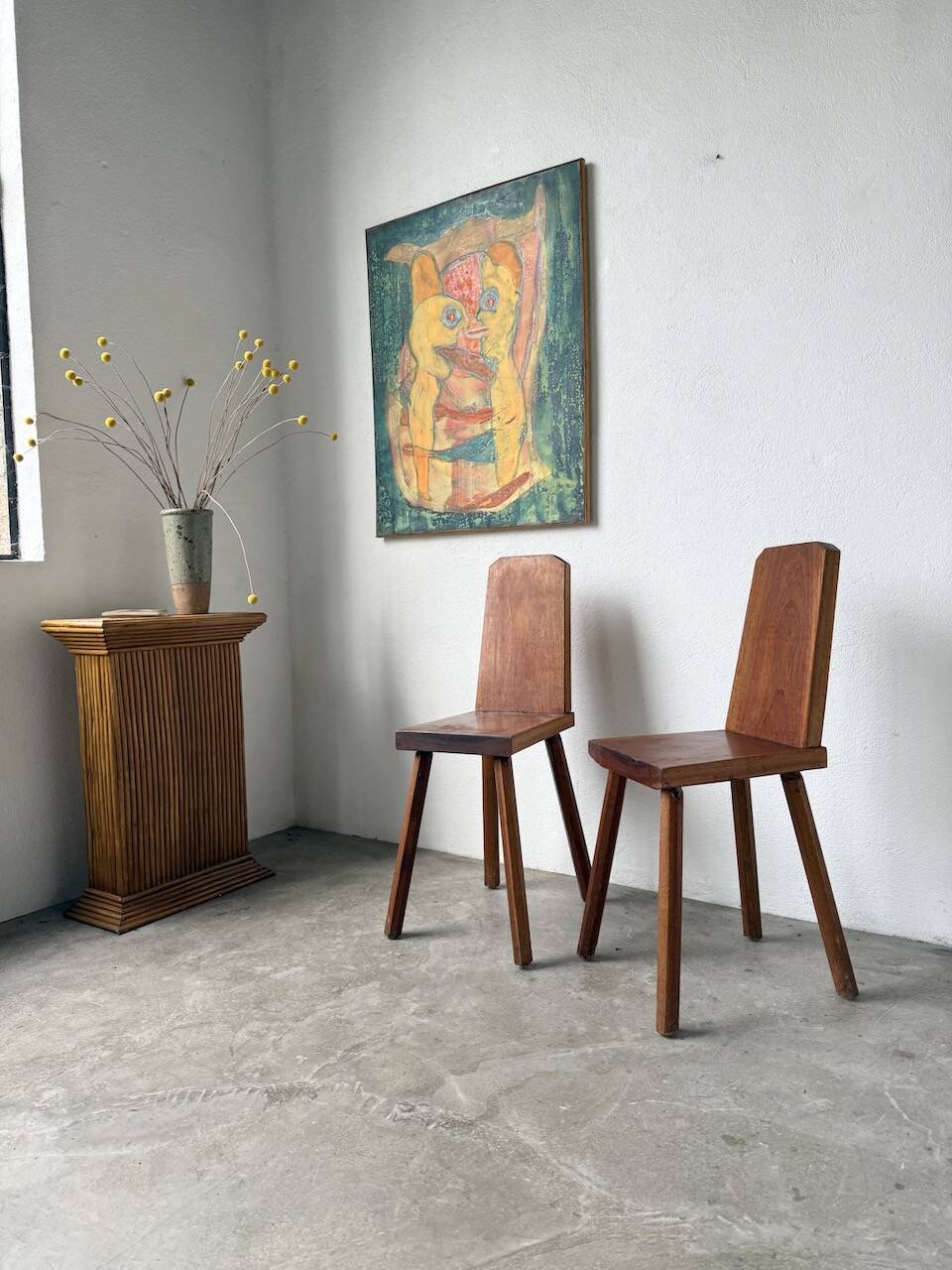 Paire de chaises brutaliste en chêne 1950