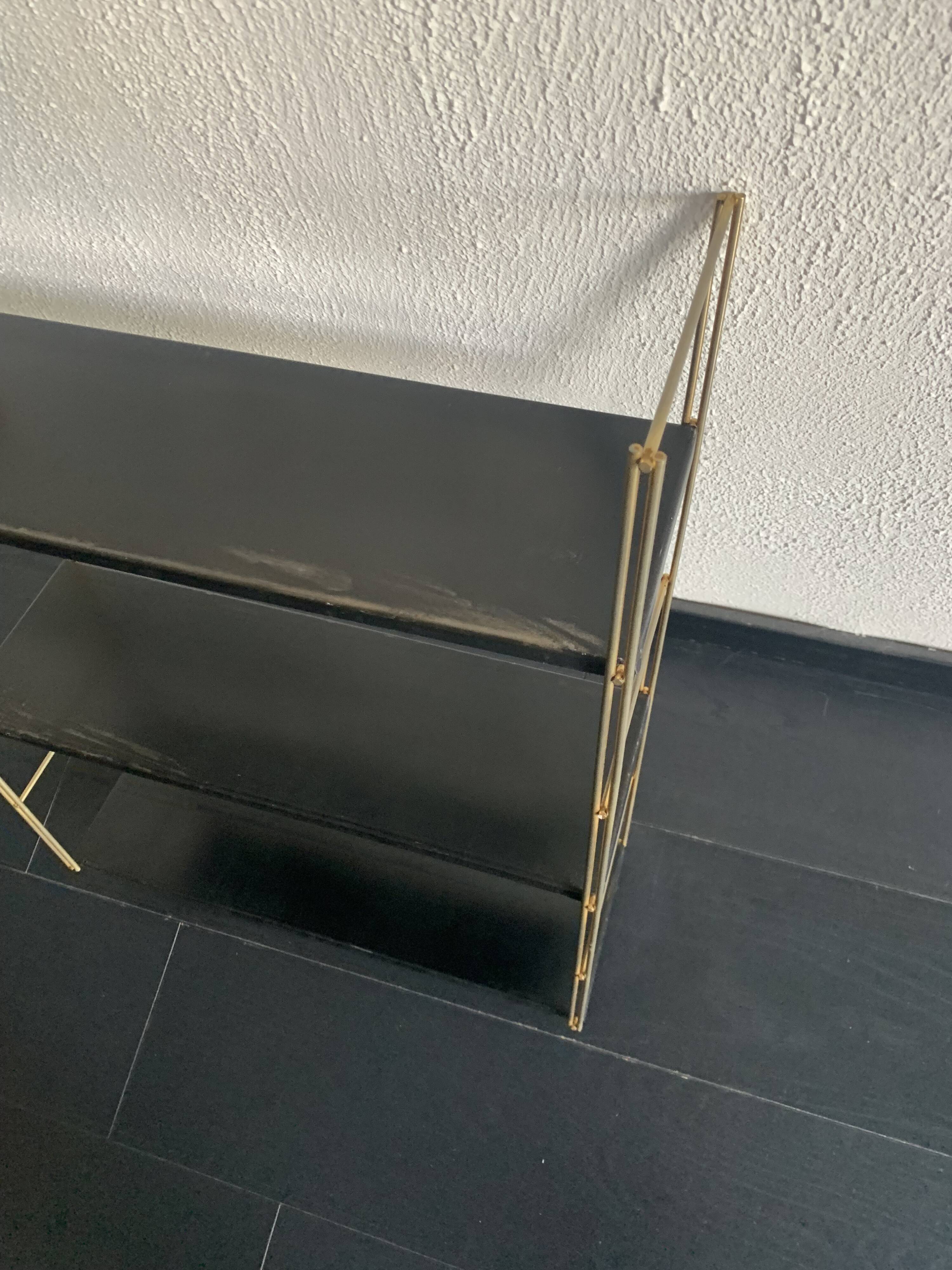 Vintage 1960 String wall shelf black gold - 58 x 49 cm
