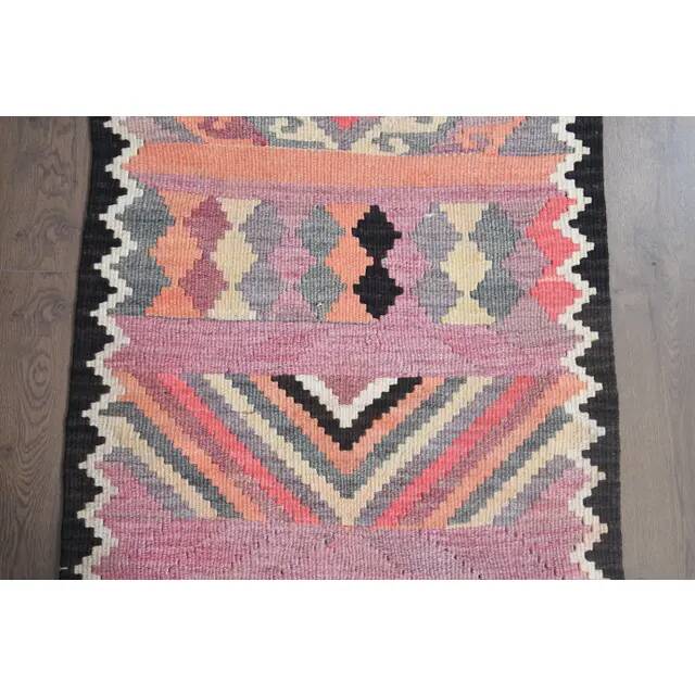 1970s Turkish Oushak Handmade Wool Cotton Pink Runner Rug 83x331