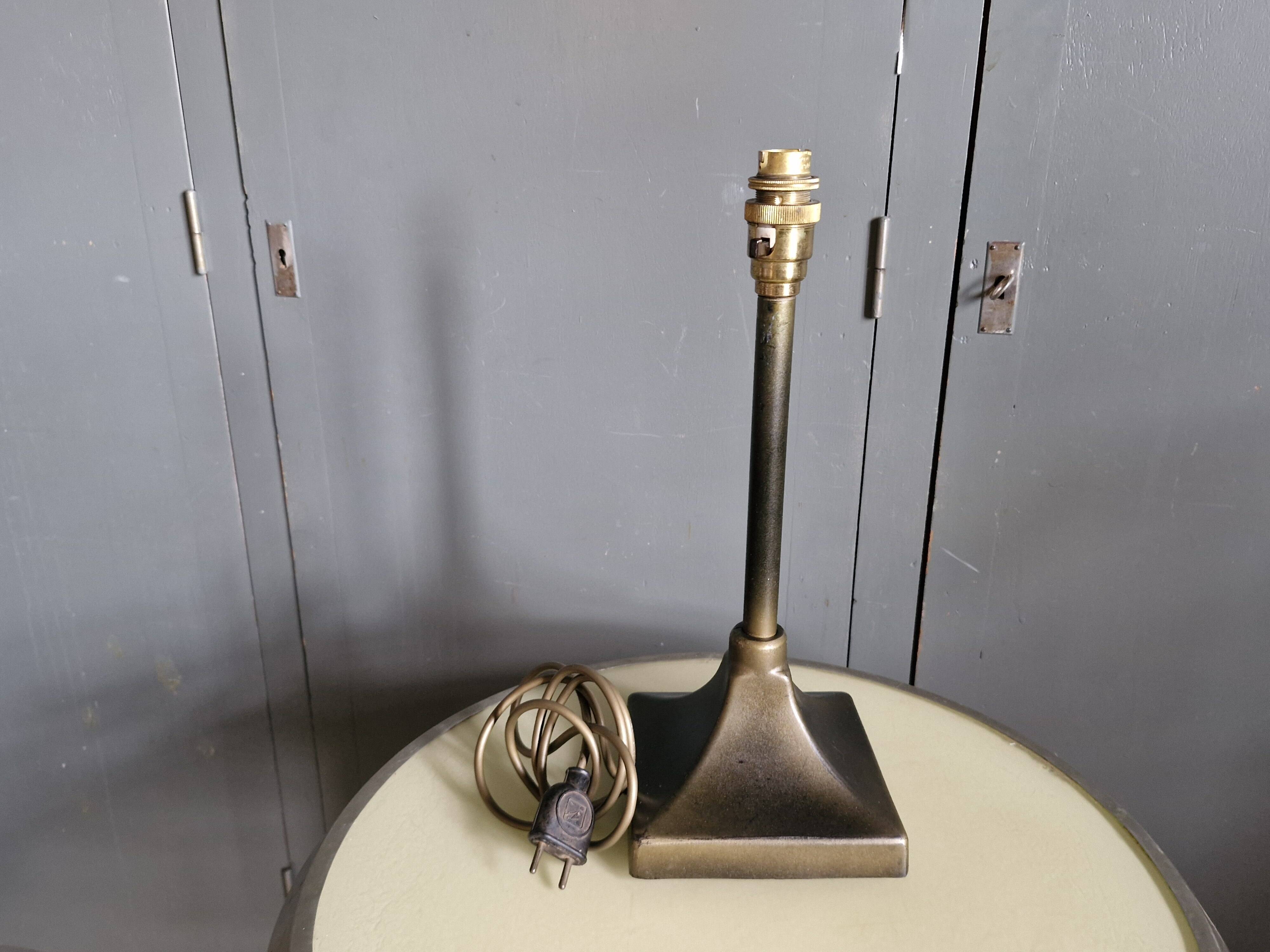 Old bronze lamp base, brown patina - Made in England