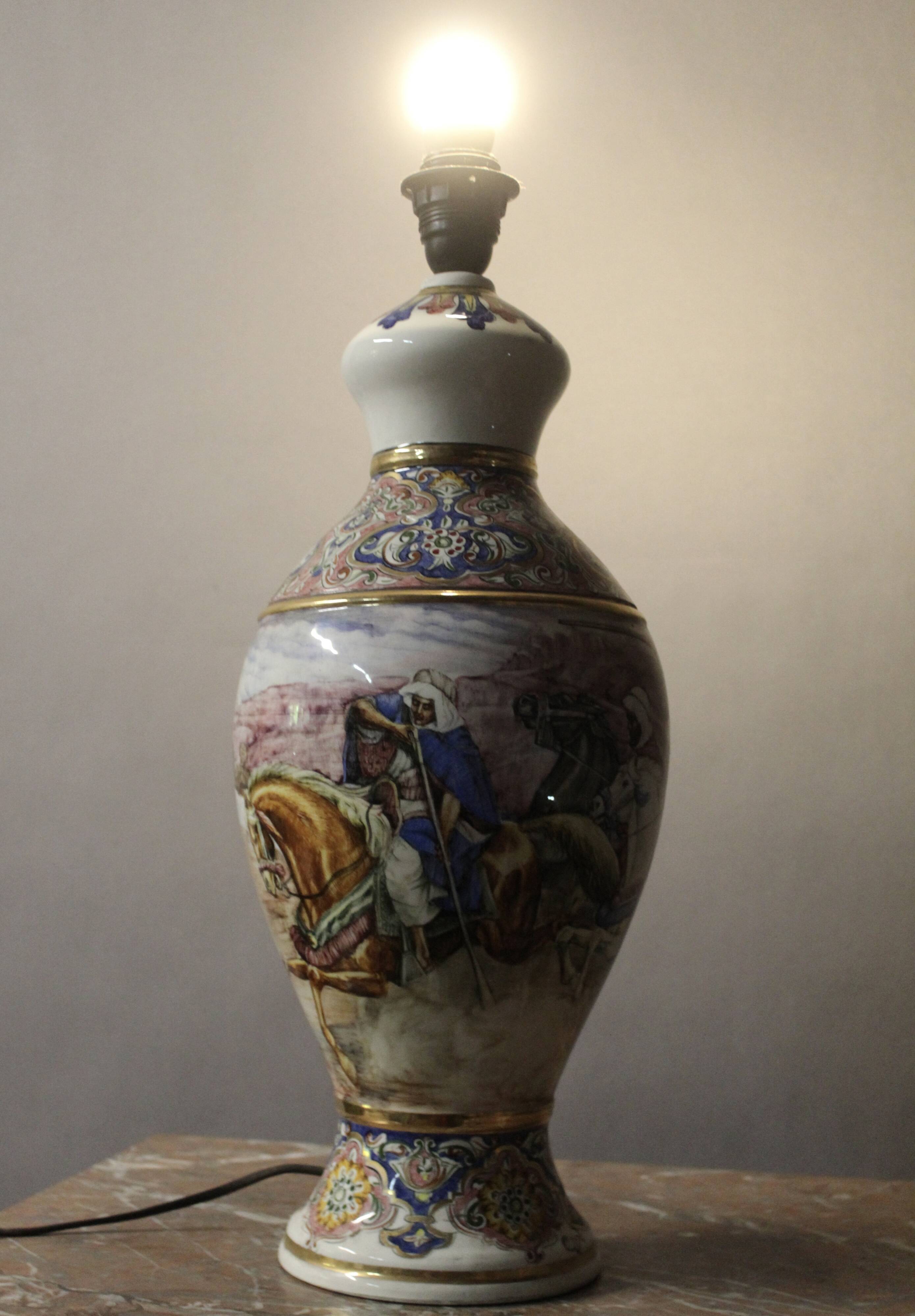 Ceramic lamp with oriental decoration and signature