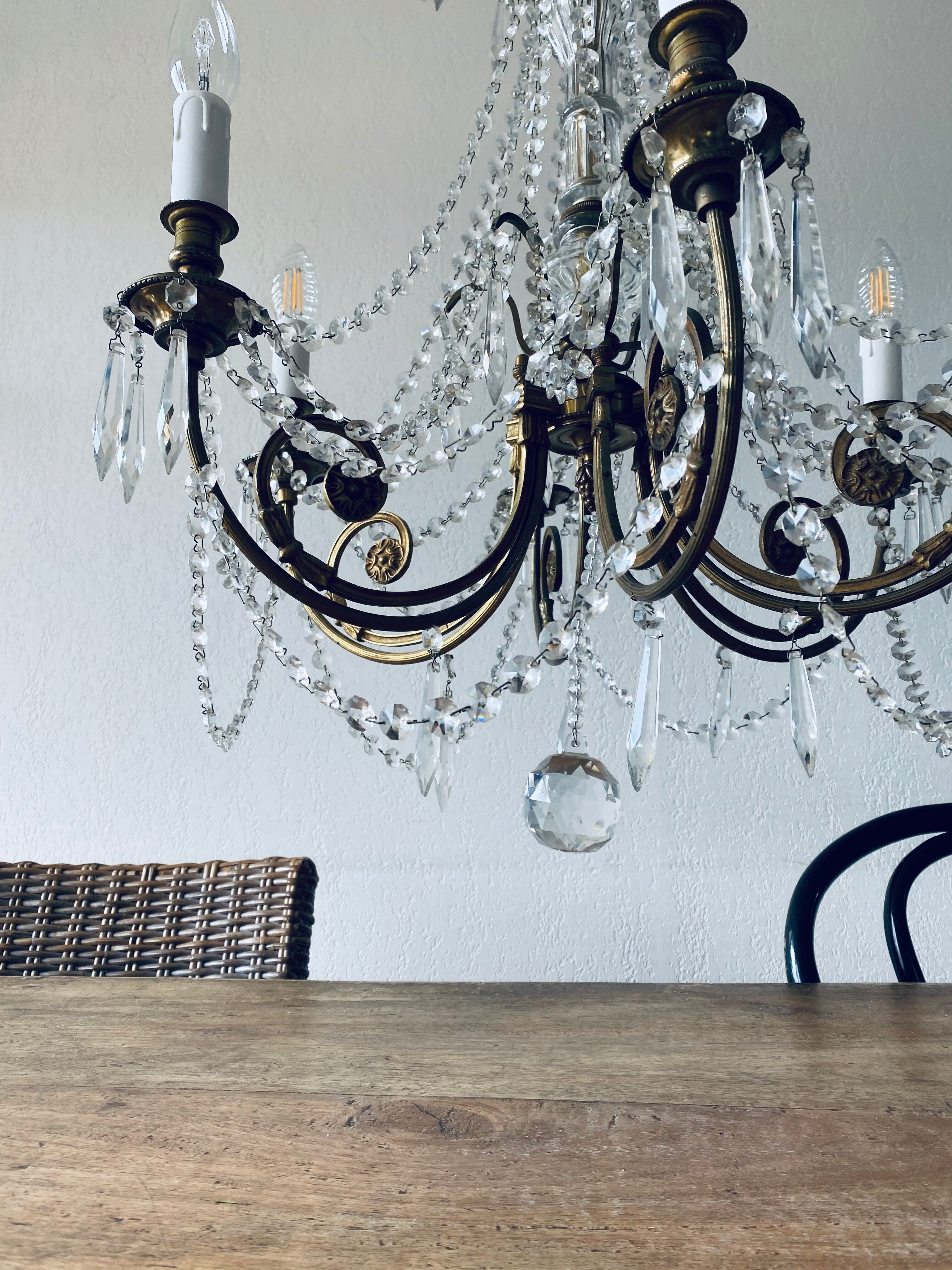 Chandelier with crystal and bronze tassels