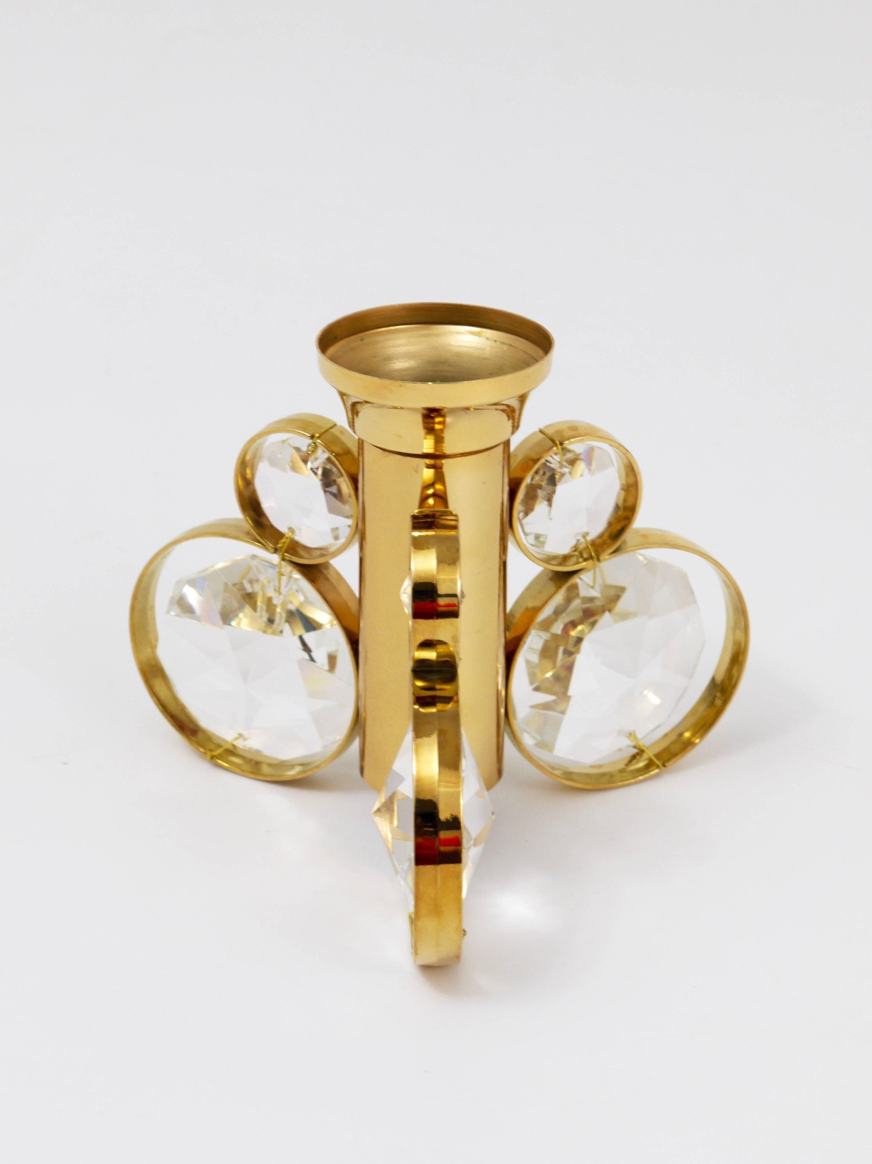 10 brass and crystal candle holders in the Palwa style by Gaetano Sciolari.