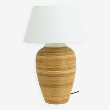 Vintage Rattan Ceramic Table Lamp with White Lampshade Design