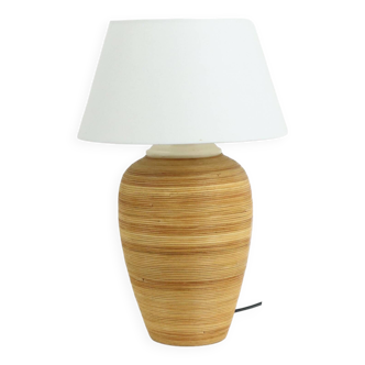 Vintage Rattan Ceramic Table Lamp with White Lampshade Design