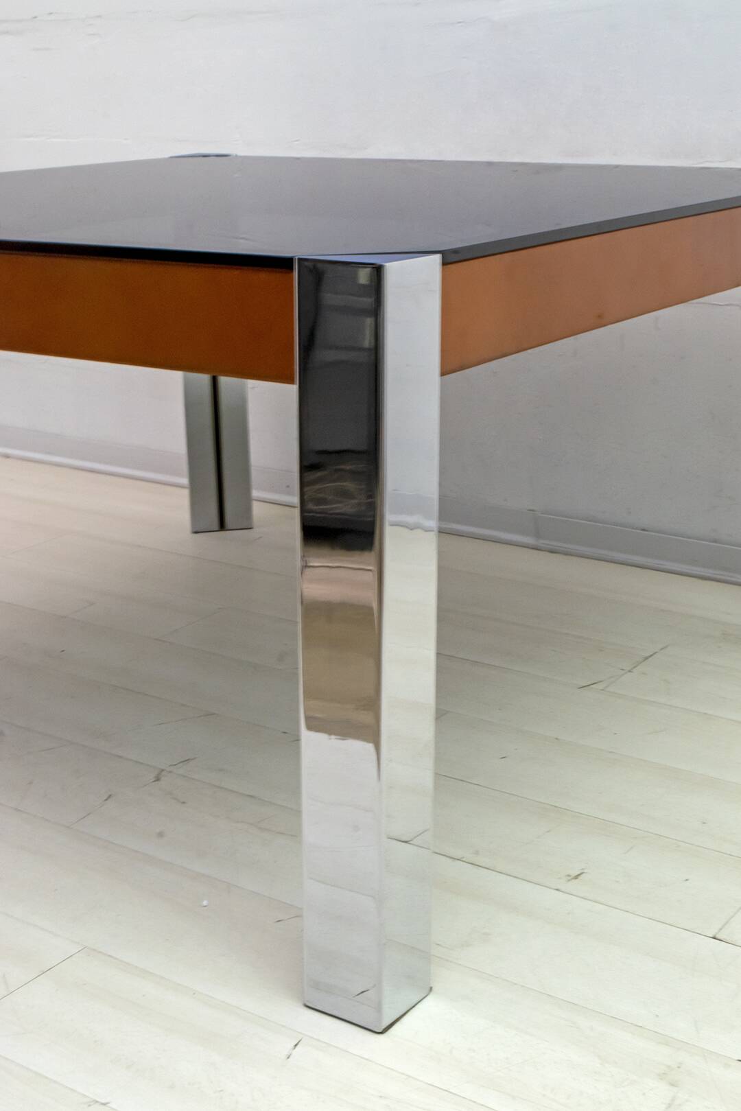 Willy Rizzo Style MidCentury Modern Italian Chrome and Leather Dining Table