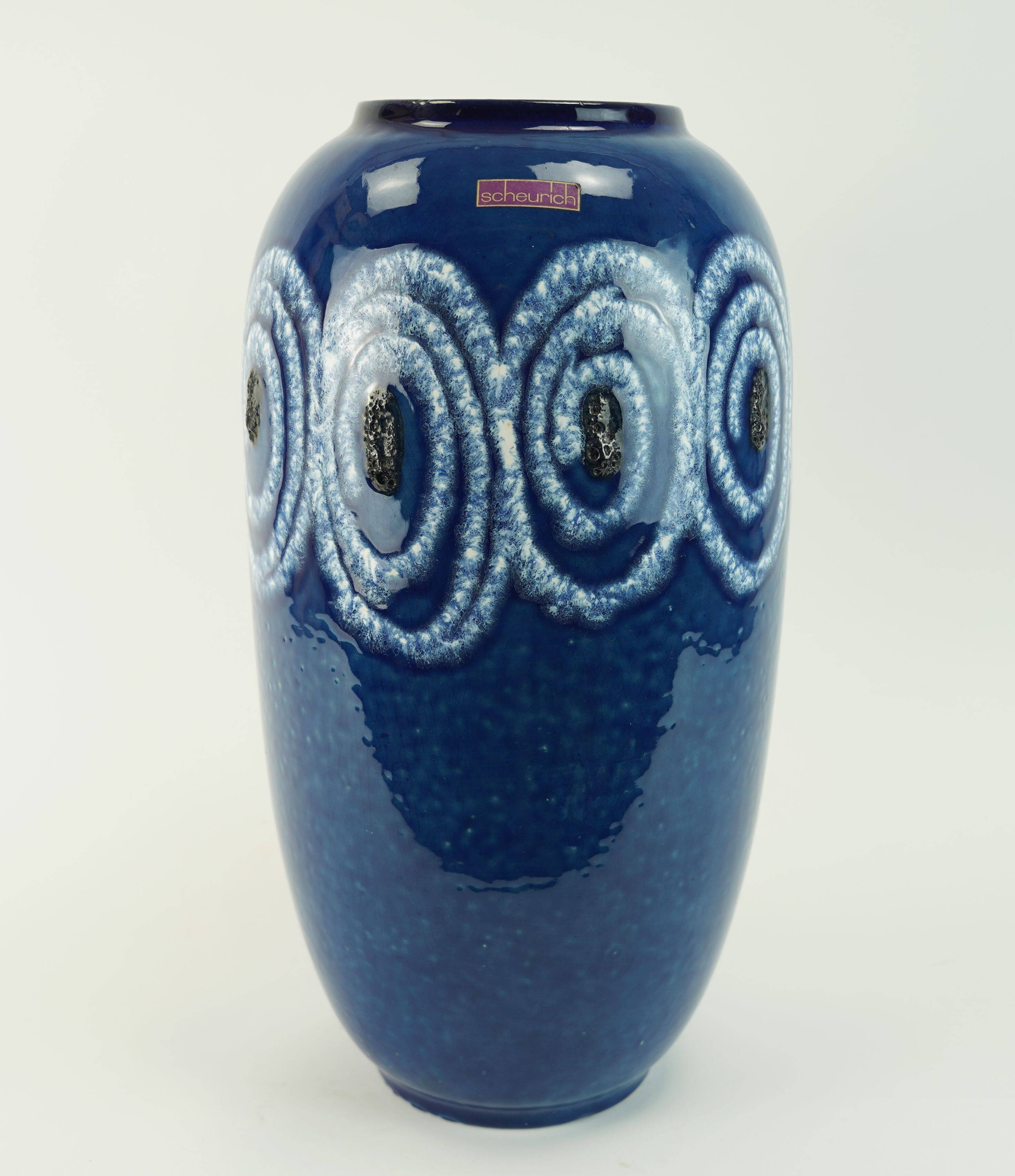 scheurich floor VASE blue with white swirl pattern fat lava model no.546-41