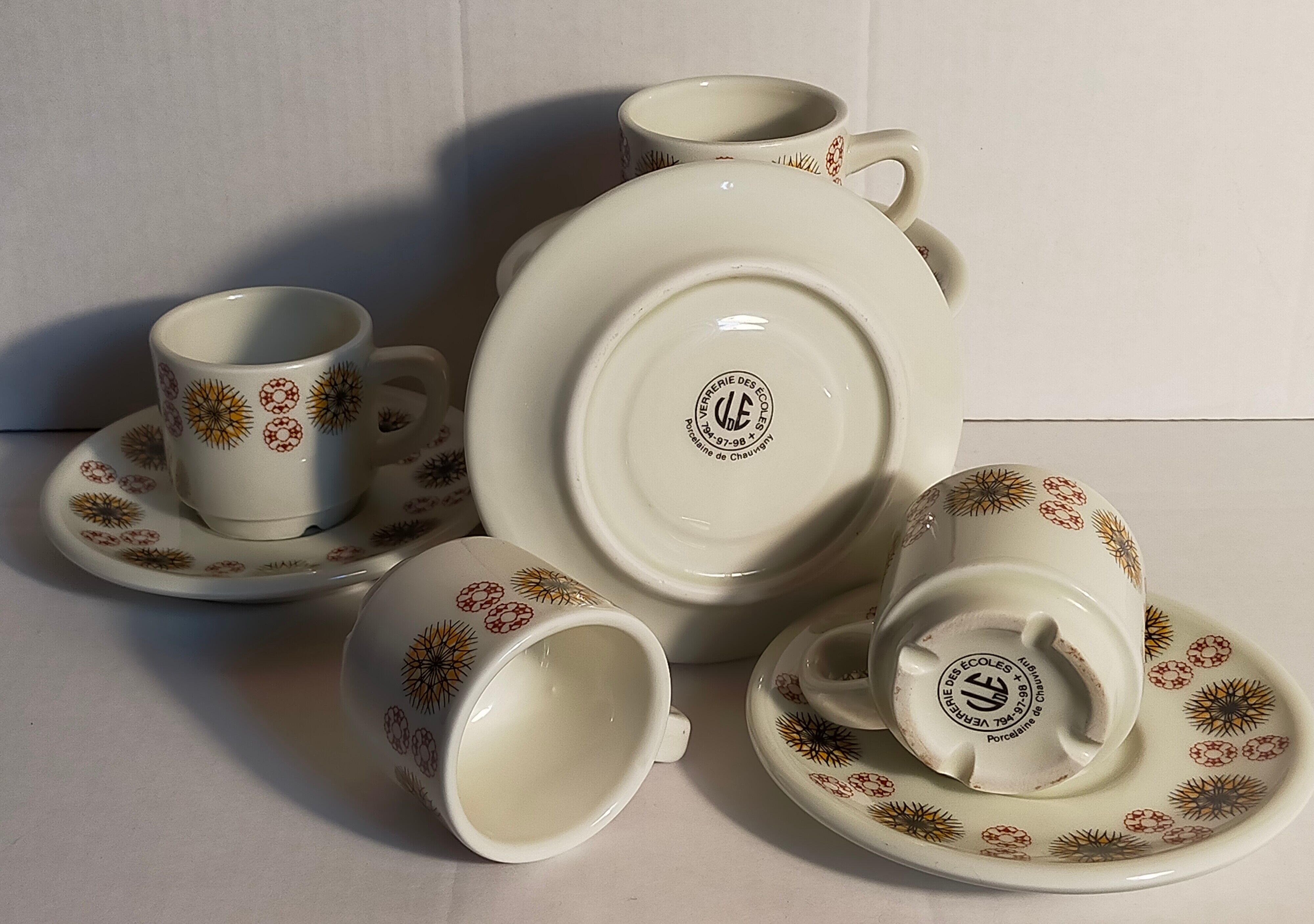 Five vintage Chauvigny porcelain espresso cups