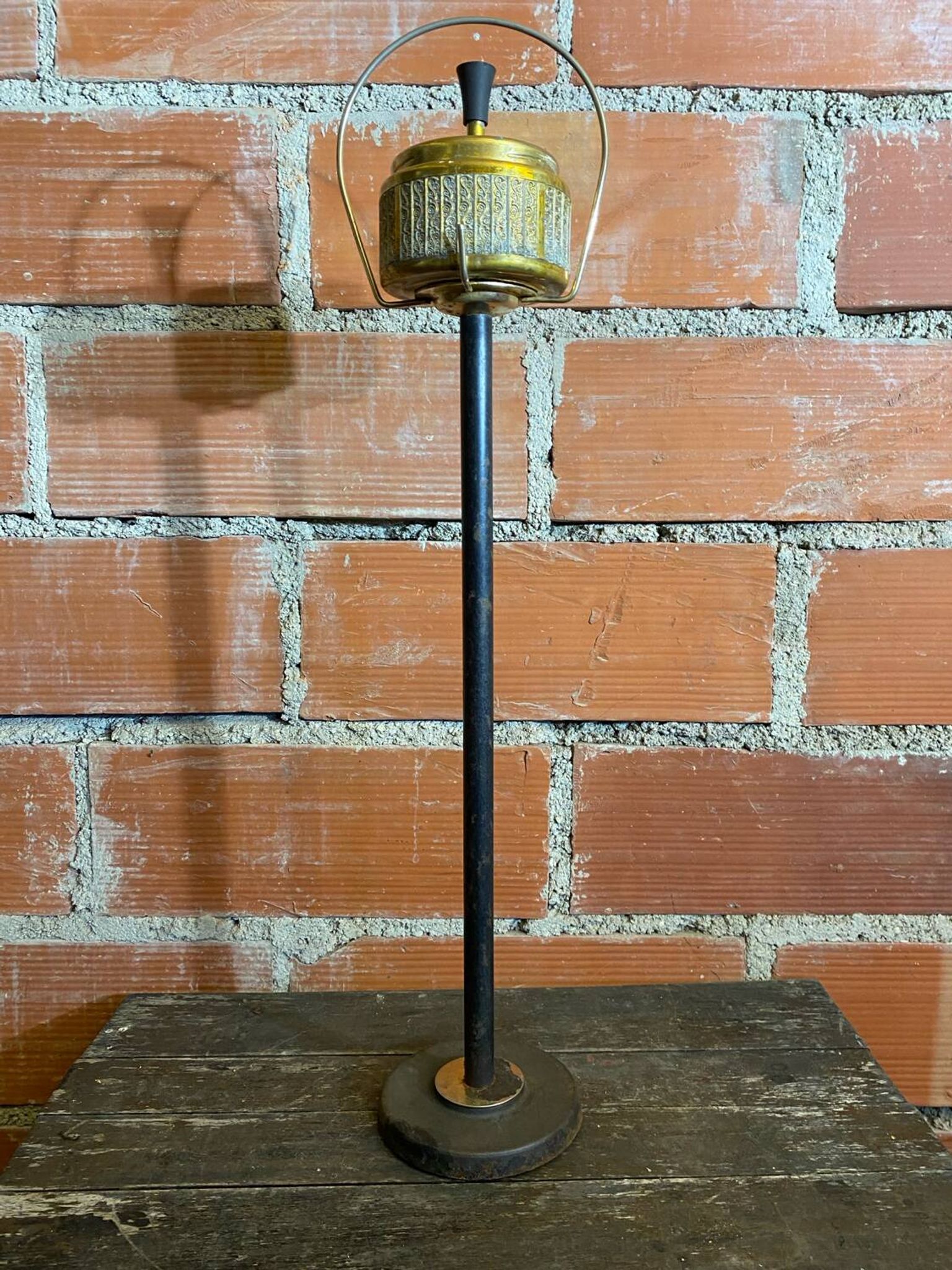 Vintage French Cast Iron Stand Ashtray + Gold Metal Ashtray #D