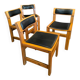4 chaises en orme massif et cuir de la maison Regain