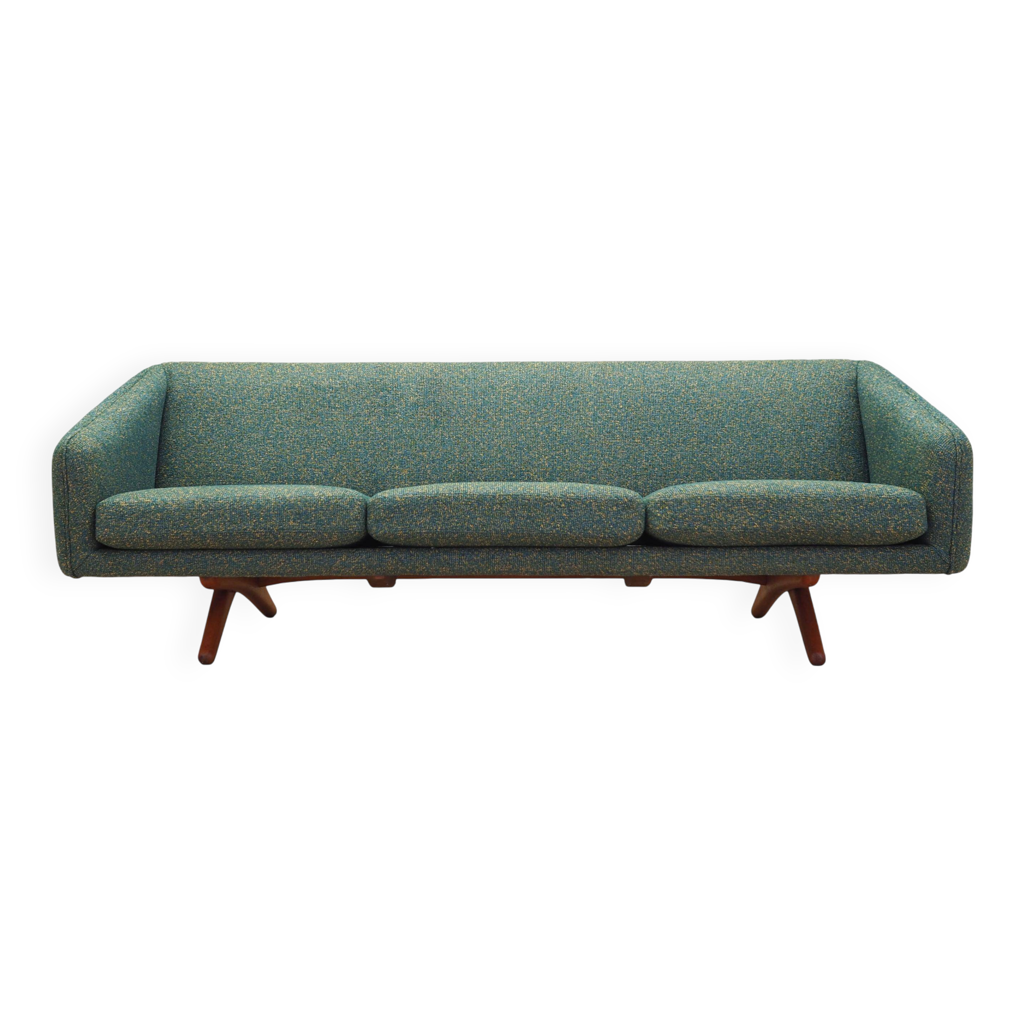 Canapé vert mélangé, design danois, années 1960, fabricant : A. Mikael Laursen.