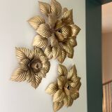 Three MASCA (Italy) wall lights in gilded metal - 1970.