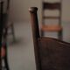 Set of 6 Arts & Crafts chairs, solid wood and straw, circa 1900.