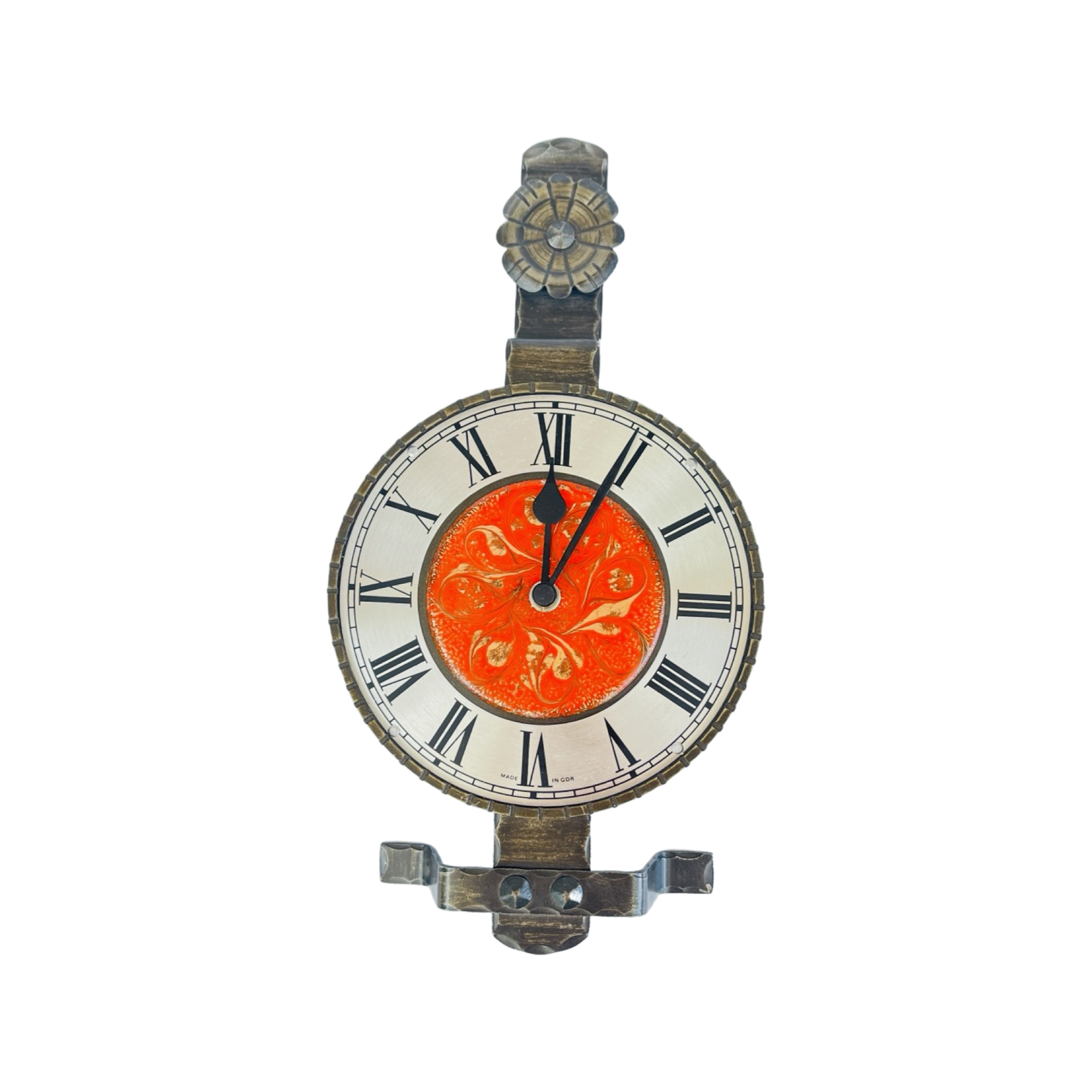 Metalwork electric wall clock VEB Elektrobau Greiz, Germany 1970s
