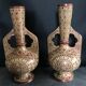 Pair of vases in faïence hispano mauresque decoration arabasques irise reflections metal