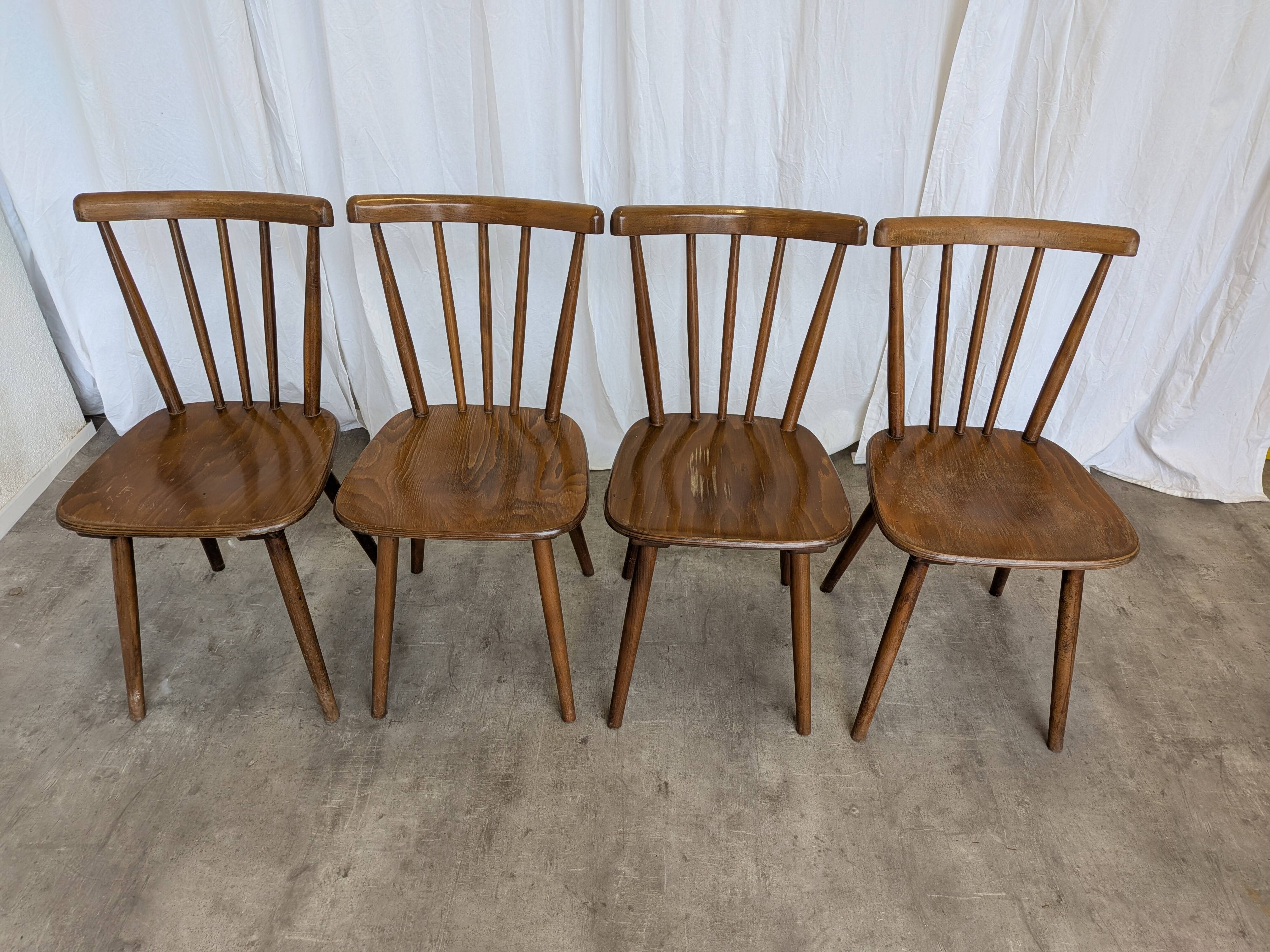 Ensemble de 4 chaises de salle à manger Windsor vintage : en bois des années 50 / STOL Kamnik