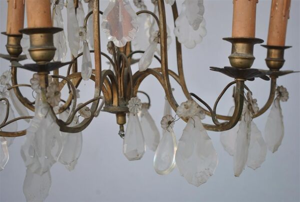 Lustre à pampille de style Louis XV bronze doré 6 feux