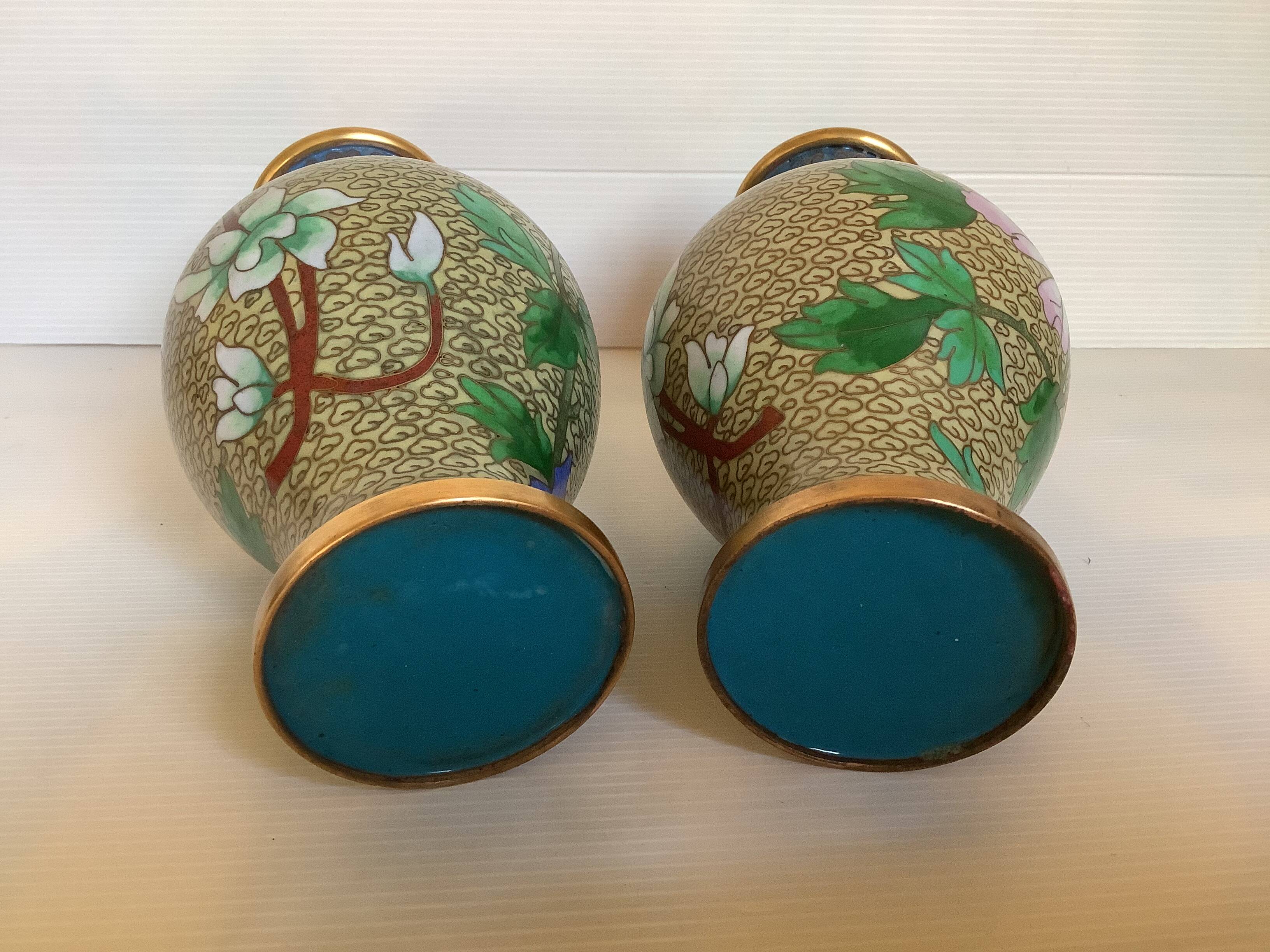 Pair of cloisonné enamel vases