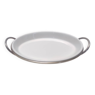 Assiette de service en métal argenté et céramique Lino Sabattini, Italie