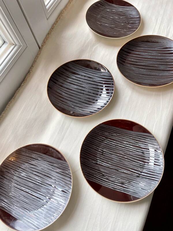 5 bread plates 16 cm vintage chrome yellow