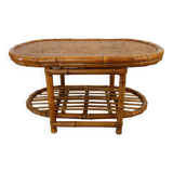 Vintage bamboo and woven wicker coffee table