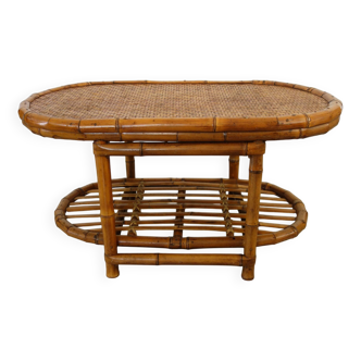 Vintage bamboo and woven wicker coffee table
